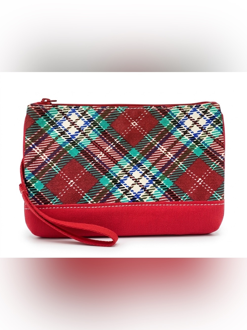 Lands' End Plaid Canvas Zip Wristlet Pouch